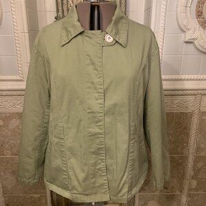 M K M. Size 3X. Light Olive Lined Denim Long Sleeve Jacket. Magnetic. WTC.
